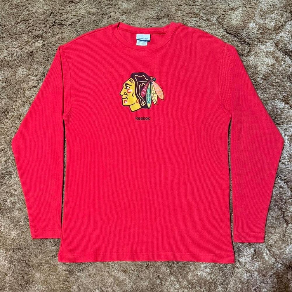 Vintage Reebok NHL Waffle Knit Long Sleeve Red Medium